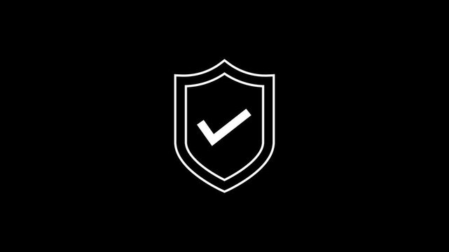 Cyber Security Shield with Check Mark Animation Seamless Loop, Secure Protection Verification Icon, Data Privacy and Network Safety Technology Concept