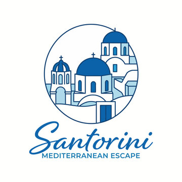 A serene logo representing Santorini Mediterranean Escape, featuring the iconic architecture and landscapes of the picturesque Greek island, evoking feelings of relaxation and tranquility.