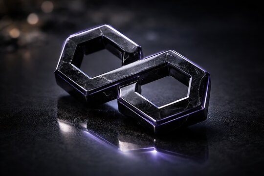 "Polygon Matic Symbol with Sharp Obsidian Reflections"