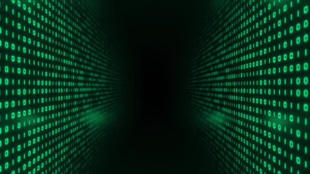 Turquoise color computer programming binary code sci fi tunnel futuristic design black seamless technology background