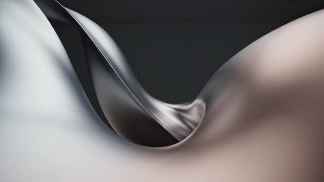 Silky metallic ribbon undulates across dim studio space