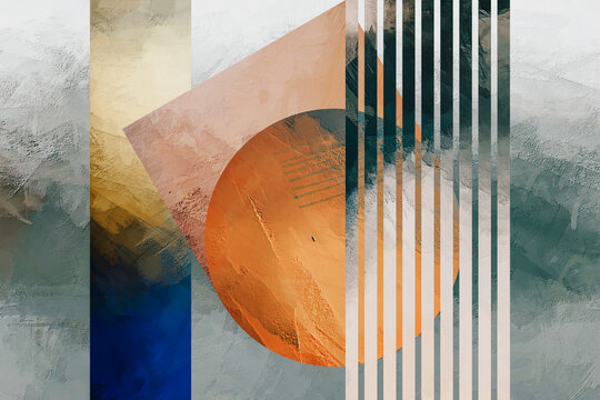 Strata and Symmetry layered arrangement of textures and forms that reflects natural stratification while maintaining compositional symmetry and structural clarity, contemporary abstract painting 5