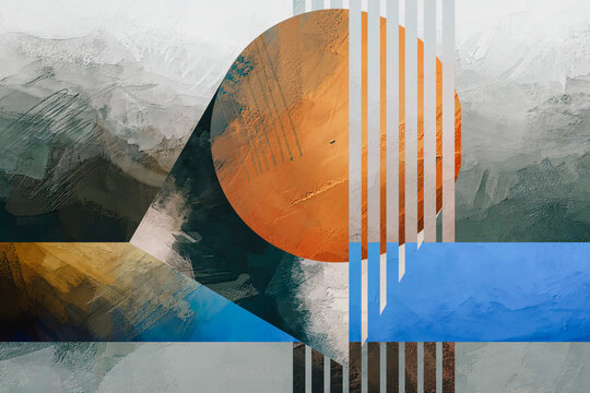 Strata and Symmetry layered arrangement of textures and forms that reflects natural stratification while maintaining compositional symmetry and structural clarity, contemporary abstract painting 4