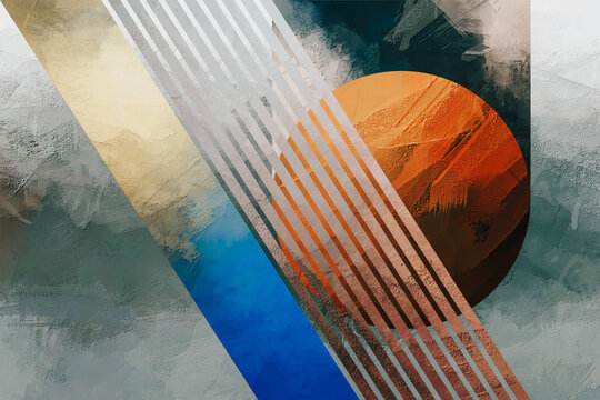 Strata and Symmetry layered arrangement of textures and forms that reflects natural stratification while maintaining compositional symmetry and structural clarity, contemporary abstract painting 1