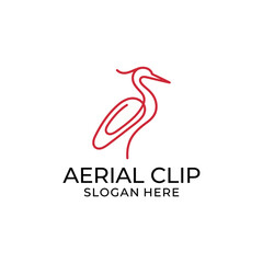 Obraz premium This image features a minimalistic heron logo design for Aerial Clip, showcasing a combination of elegance and modern style suitable for branding. Ideal for stock use.