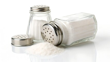 Spilled Salt from Shaker
Salt Shaker Tipped Over with Salt on White Surface
Glass Salt Shaker with Spilled Salt in Bright Light