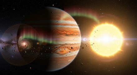 Planet with sunlight and space background