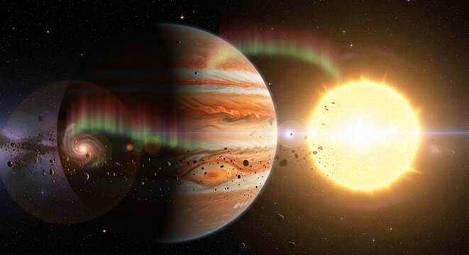 Planet with sunlight and space background