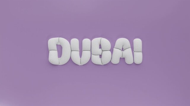 Dubai bubble 3D text, beautiful bright word, parachute sport, real estate balloon animation