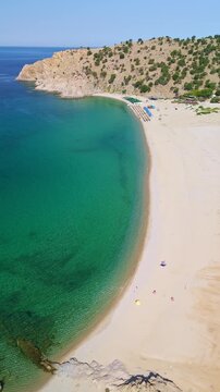 Aerial View of Sunny Pachia Ammos Beach on Samothraki Island Greece