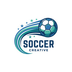 Obraz premium This soccer-themed logo showcases a dynamic soccer ball in motion, capturing the excitement of the game, perfect for businesses related to sports and entertainment.