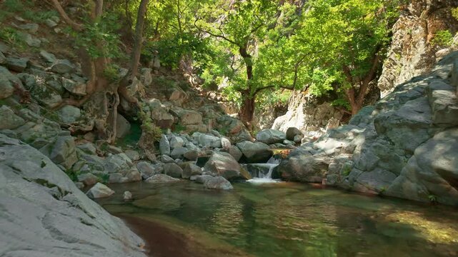 Aerial View of Fonias Waterfalls and Vathres on Mount Saos Samothraki