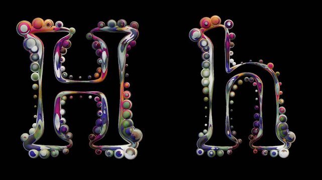Modern alphabetic letter with spheres &ndash; H h - transparent background , loopable, colorful