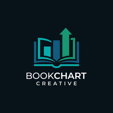 A logo representing a book and a growing chart symbolizing creativity, learning, and business success through knowledge and analytics in a modern graphic style.