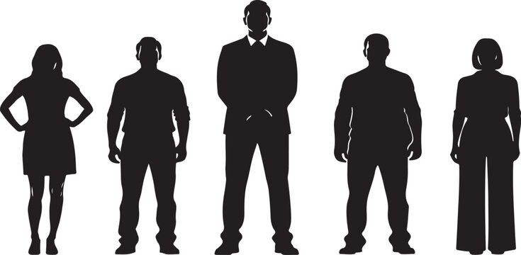 Silhouettes of five business professionals standing in a row