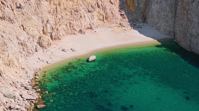 Aerial View of Remote Secret White Sand Beach on Samothraki Greece