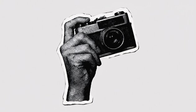 A hand holding a vintage camera with a classic design