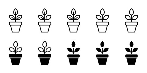 A collection of various potted plants with different types of foliage and flowers Vector © Sofiqul