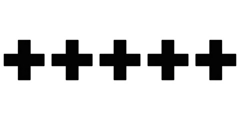Fototapeta premium A series of five black plus symbols aligned horizontally on a white background Vector