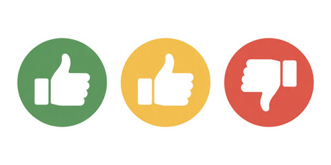 Three circular icons representing thumbs up, thumbs down, and thumbs in the middle Vector © Sofiqul