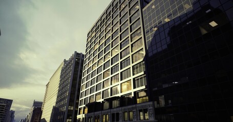 Naklejka premium repetitive window grid creates corridor perspective strong pattern and module rhythm emphasize facade panels, glazing alignment and urban order in highrise