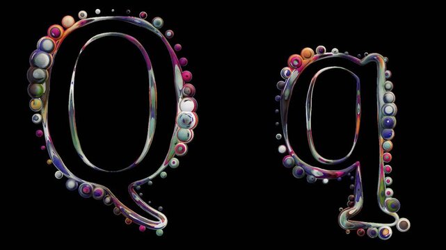Modern alphabetic letter with spheres &ndash; Q q - transparent background , loopable, colorful