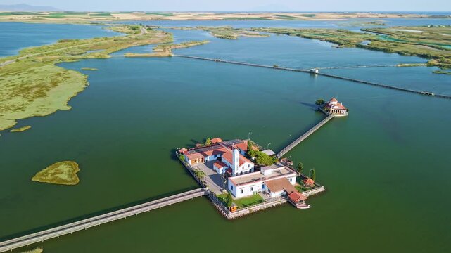 Aerial View of Saint Nicholas Monastery at Porto Lagos Greece