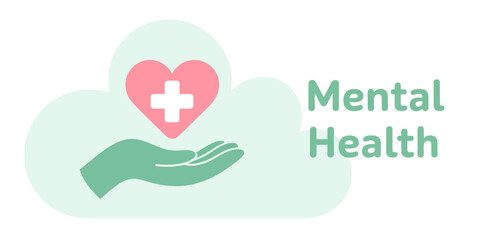Fototapeta premium Mental health awareness symbol with hand heart and cross on transparent background