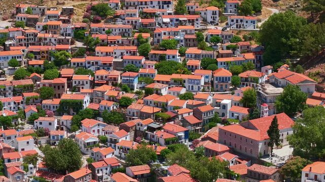 Aerial View of Chora Medieval Village on Samothraki Island Greece