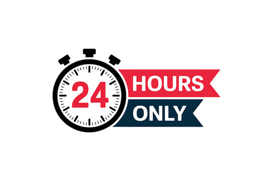 Twenty four hours only stopwatch with red and blue banners