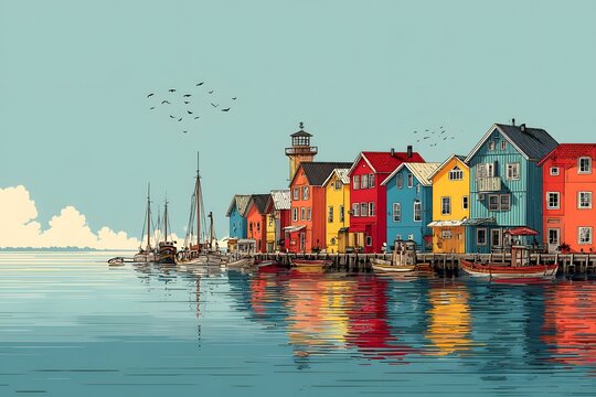 Destination coastal village with colorful houses and fishermen like a painter&sbquo;&Auml;&ocirc;s vibrant canvas.