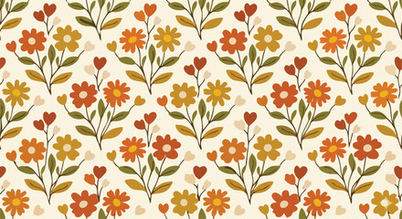 Fototapeta premium Retro_Autumn_Floral_Bouquet_Seamless_Pattern_Design