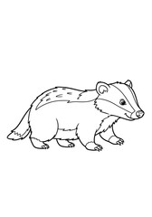 Obraz premium Simple black and white vector illustration of a badger standing on all fours with a friendly facial expression in a straightforward line art style.