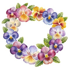 Obraz premium Floral Wreath of Colorful Pansies, A Delicate Watercolour Illustration for Spring