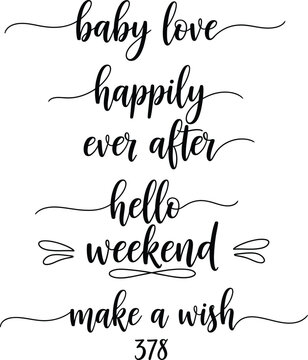 Cursive script phrases on a white background for various occasions and sentiments