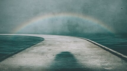 Fototapeta premium Tranquil nature photography journey through a misty path to a vibrant rainbow landscape