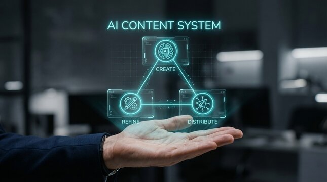 AI content creation process with create refine distribute steps