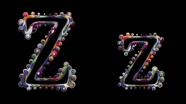 Modern alphabetic letter with spheres &ndash; Z z - transparent background , loopable, colorful