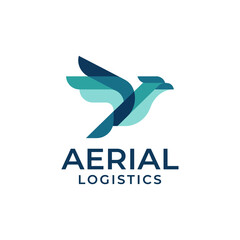 Obraz premium A minimalistic logo featuring a stylized bird in flight, representing Aerial Logistics; it's designed with soothing colors that evoke a sense of trust and efficiency in service.