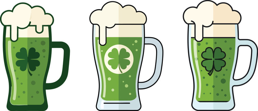 St patrick's day vector bundle green beer mugs with shamrocks and lime