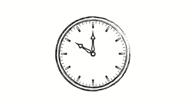 Sketchy black and white hand drawn illustration of an analog clock face showing ten past ten on a white background for time themes.
