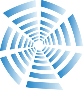 Abstract blue radial geometric spiral pattern background.