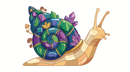 A charming, vibrant snail adorned with gems and natural elements, presenting a whimsical view of nature, perfect for representing beauty in creativity and the richness of nature. © Suling