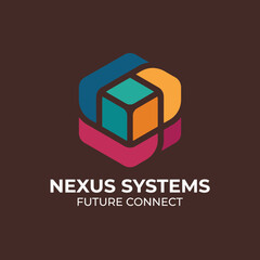 A modern and visually appealing logo for Nexus Systems, showcasing a stylized cube design that represents innovation and connection in technology and future possibilities.
