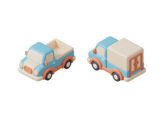 Obraz premium 3D Isometric Toy Pickup and Delivery Truck Set on White Background