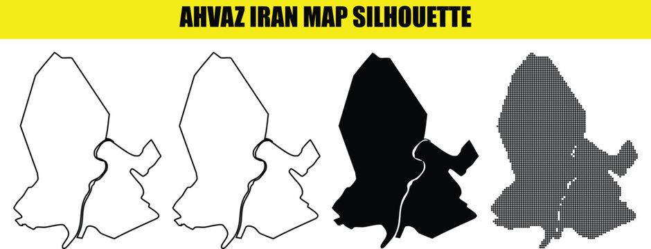 Ahvaz iran map silhouette white outline filled dotted and solid shapes for design