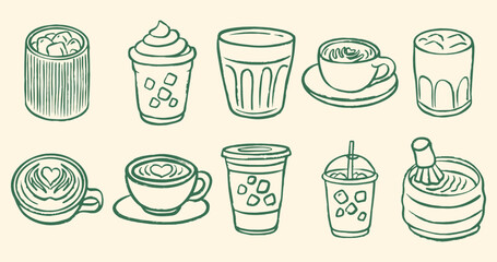 Fototapeta premium hand drawn coffee and drink icons
