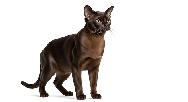 Burmese Cat Standing White Background Studio Shot