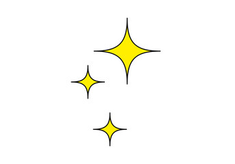 Tres estrellas amarillas de cuatro puntas con borde negro que simbolizan destellos o brillo