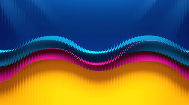 Vibrant wavy lines in blue, pink, and yellow create dynamic background